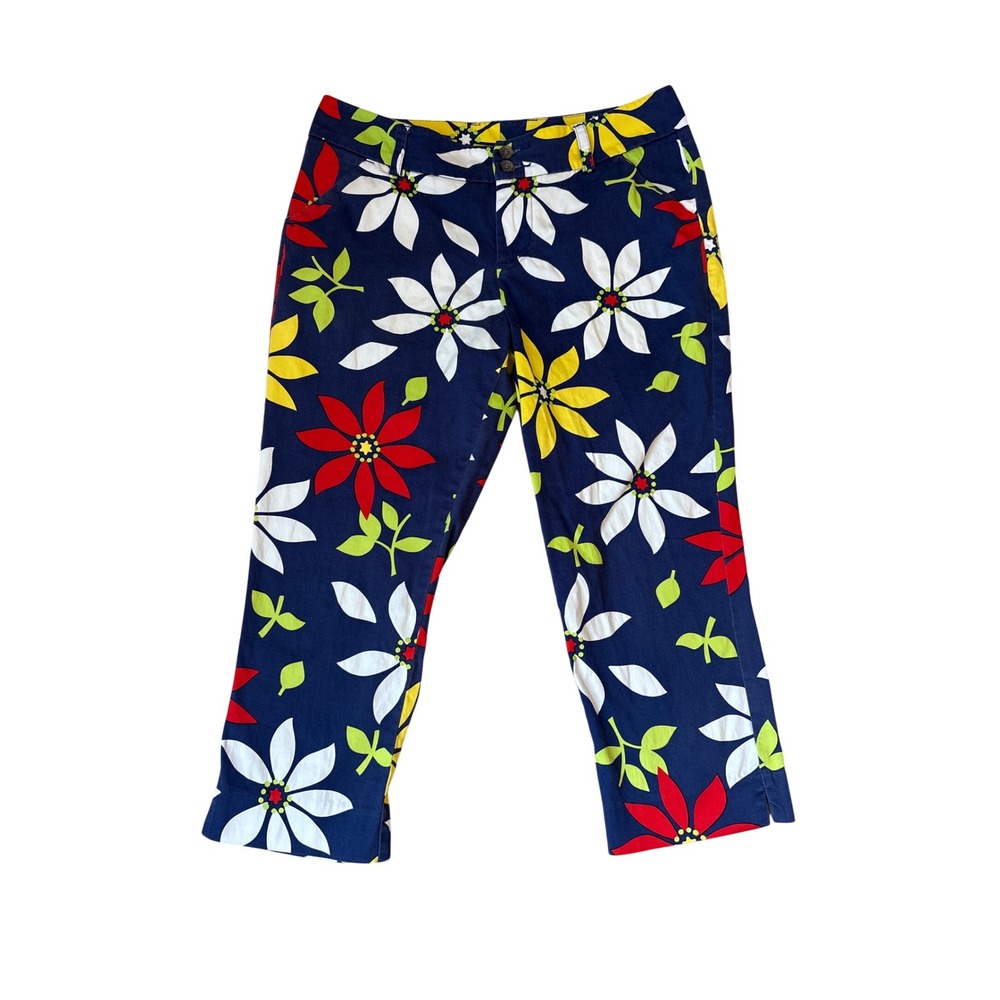 Loudmouth Floral Capri Pants Womens Navy Blue Boho Golf Trousers SIZE 8